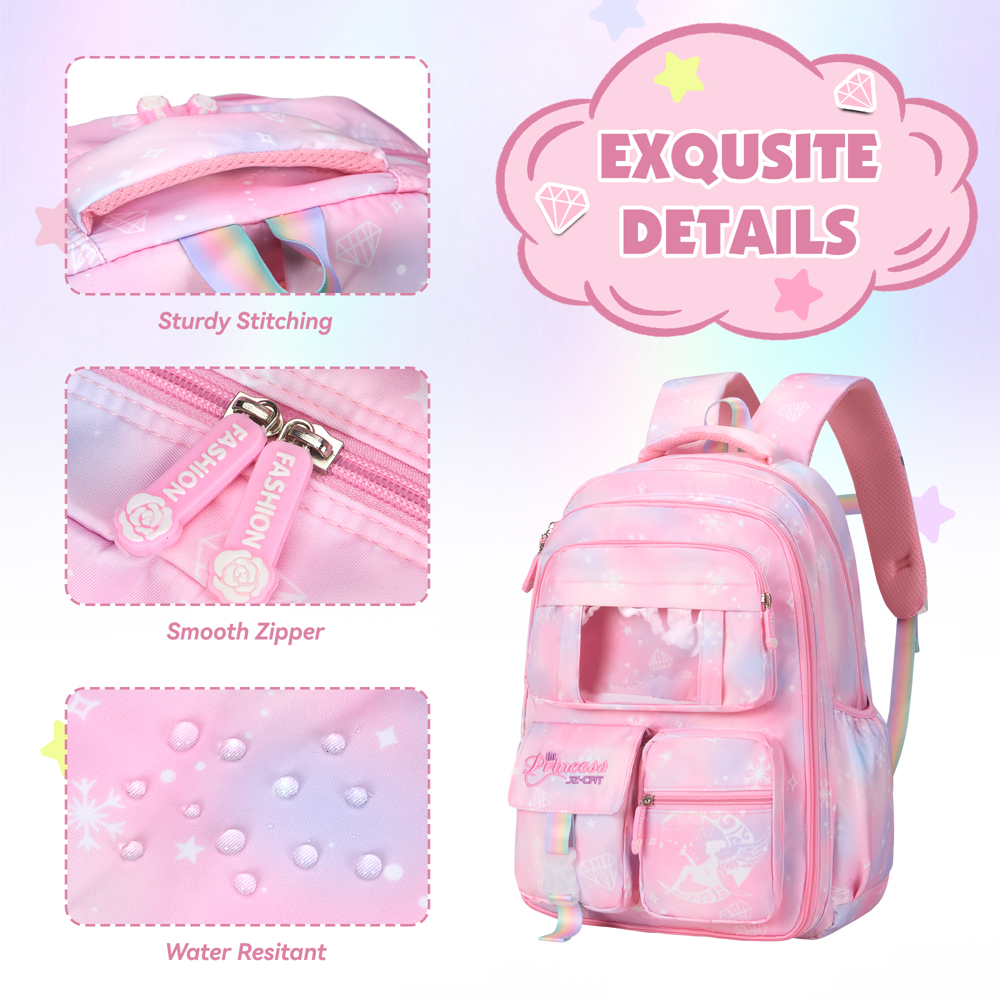 Mochila escolar para niños, niñas y adolescentes, gran capacidad, con múltiples bolsillos, para 7-14 años, rosa 6