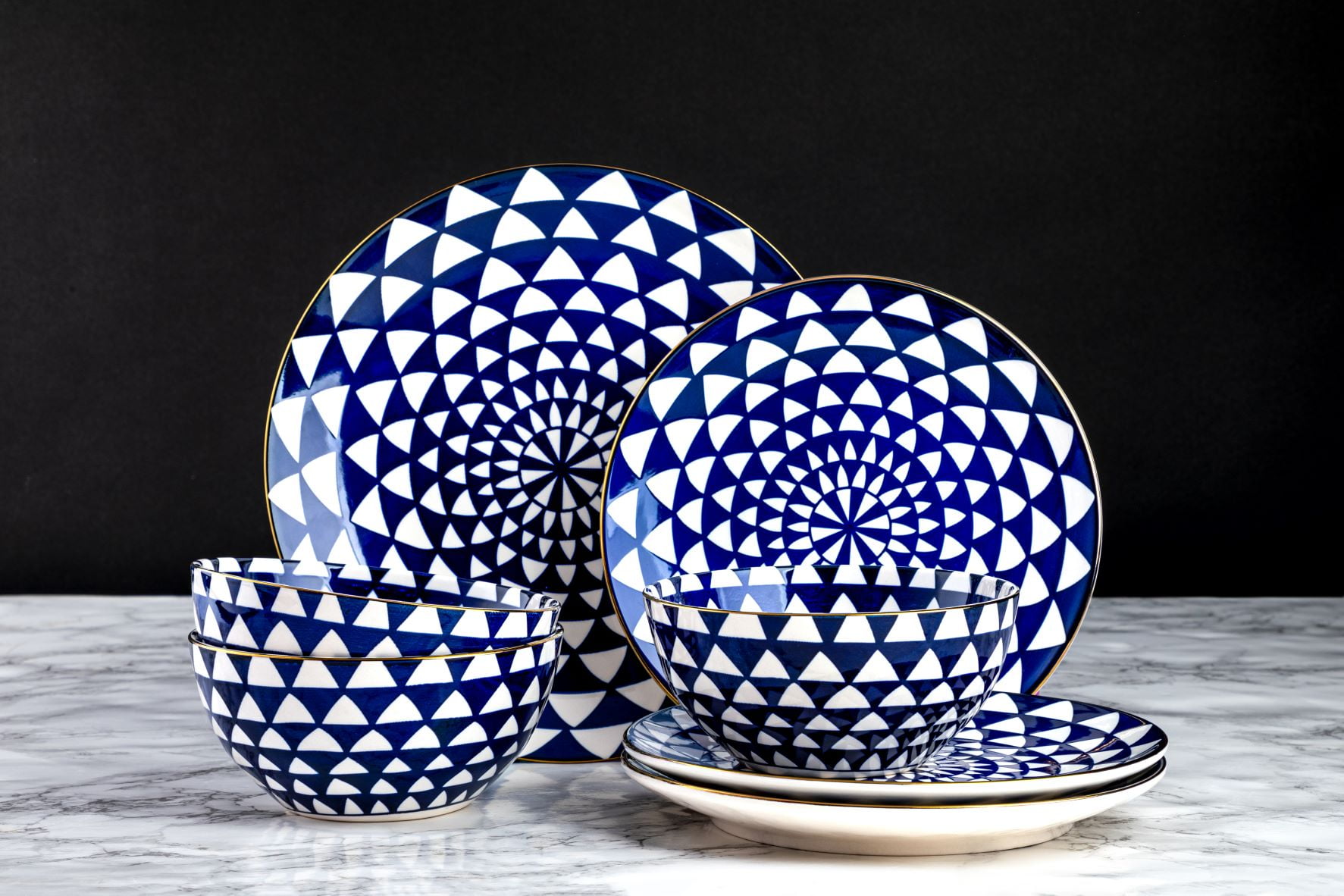 (3 pack) Thyme & Table Medallion 12-Piece Ceramic Dinnerware Set Blue