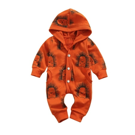 

BrilliantMe Newborn Baby Boys Cartoon Hooded Jumpsuit Long Sleeve Romper with Pockets Cute Fall Clothes Caramel Lion0-3 Months