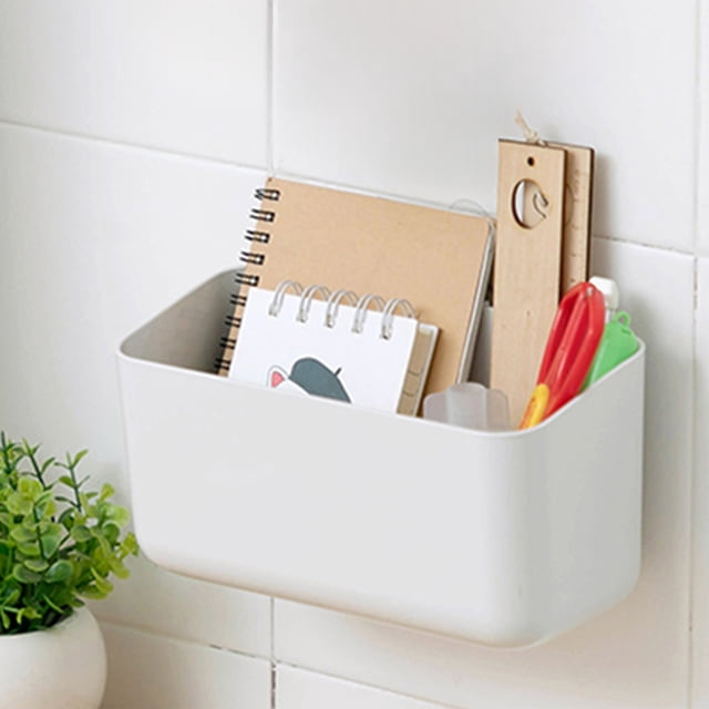 Uuiauoio Sundries Container For Kitchen Bathroom Office Dorm White Mount Storage Organizer Wall-Mounted Storage Box, Bathroom Wall Mounted Plastic Hanging Ginger Garlic Storage Basket