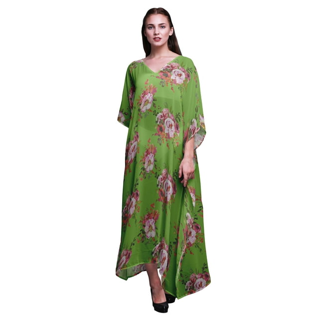 Bimba Robe Longue Caftan Florale Maxi Robe de Plage Maillot de Bain Couverture Caftan pour Femmes-TG-3X