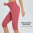 thumbnail image 3 of BALEAF Capri Leggings for Women with Pockets Knee Length Capris Pants Tummy Control Yoga Workout Exercise Casual Rose Wine L, 3 of 7