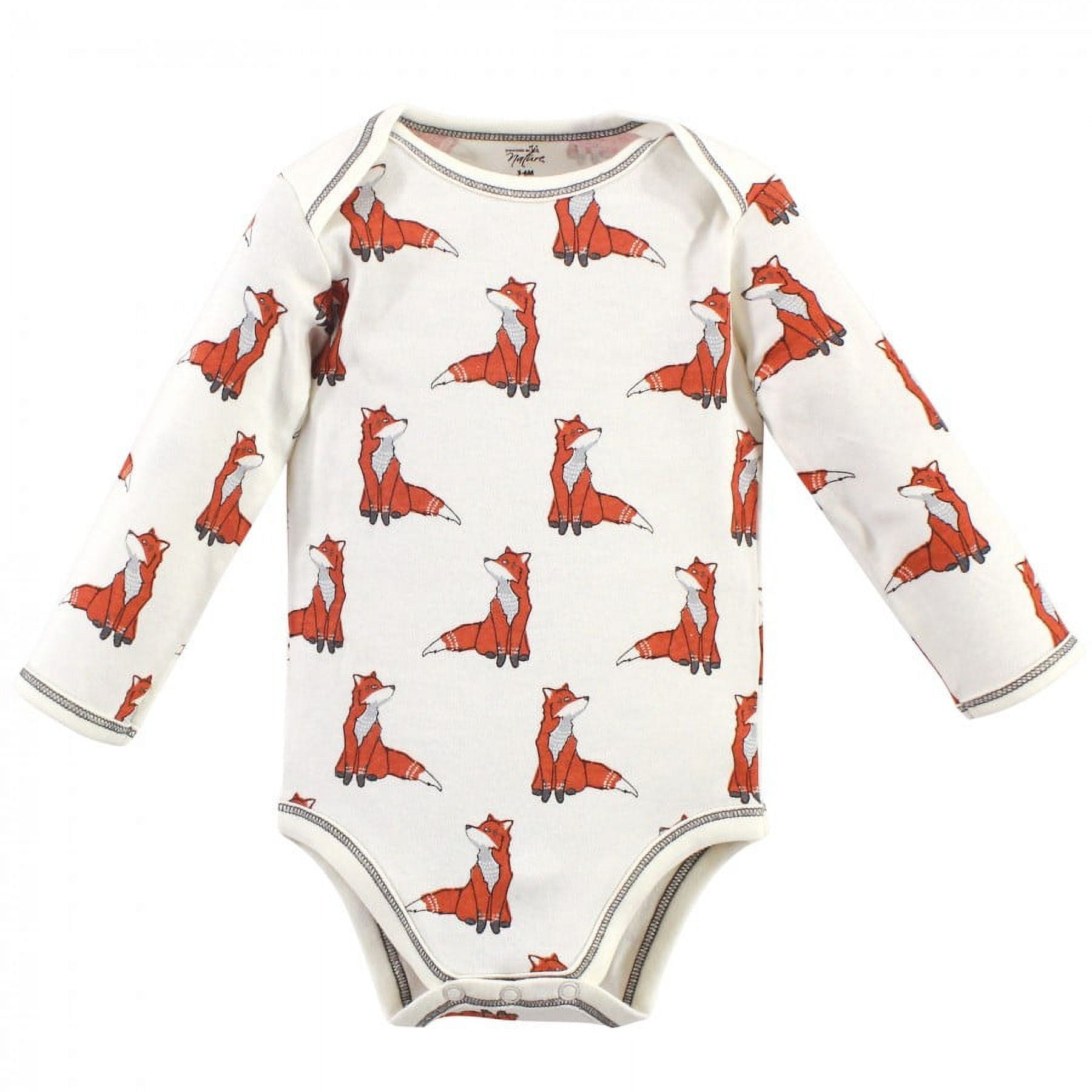 Touched by Nature Baby Boy Organic Cotton Long-Sleeve Bodysuits 5pk, Boho Fox, 9-12 Months