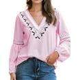 thumbnail image 3 of Xuanfei Women Print V Neck Long Lantern Sleeve Blouse, 3 of 7