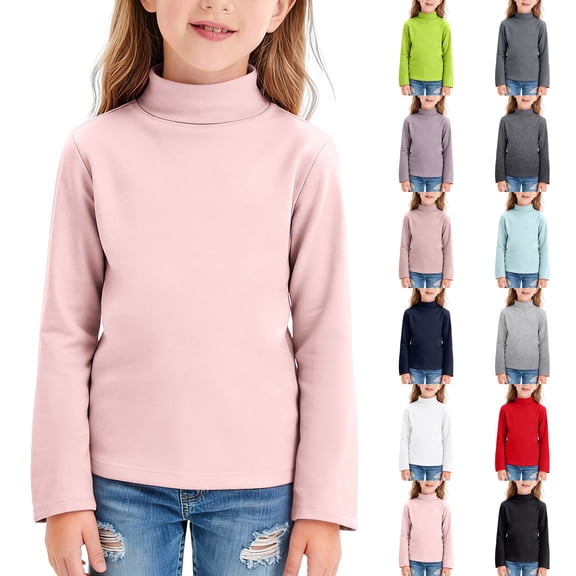 TTUHYWXI Girls' Long Sleeve Turtleneck T-Shirt Kids Basic High Neck Casual Trendy Soft Base Layer Tee Tops (White, 9-10 Years)