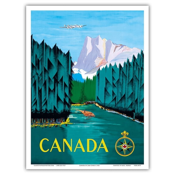 Canada - River Log Driving - Vintage Airline Travel Poster by Jean Doré c.1951 - Master Art Print (Unframed) 9in x 12in