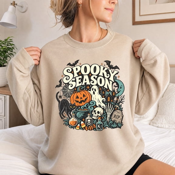 Jollimate Halloween Spooky Season Sweatshirt, Haunted Collage Design