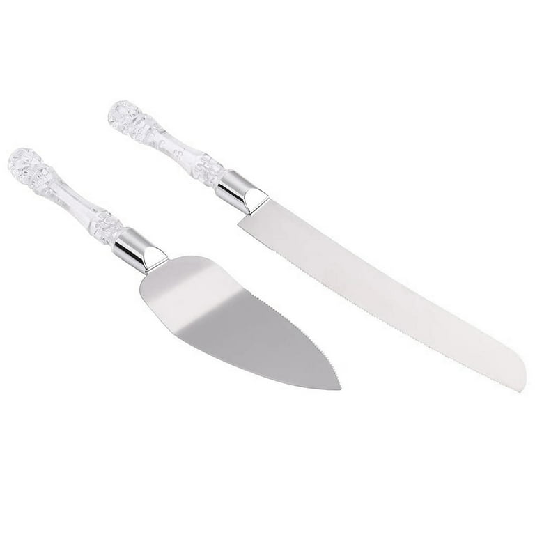 Knife and Server Crystal Handles Cake Serving Set - Silver with Clear