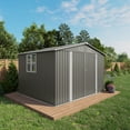 thumbnail image 3 of Olurrisa 10x8 FT Outdoor Metal Storage Shed, Gray Garden Tool Shed with Lockable Door, Clear Window and Air Vent, Large Capacity for Bicycles, Lawnmowers and Tools, 3 of 19