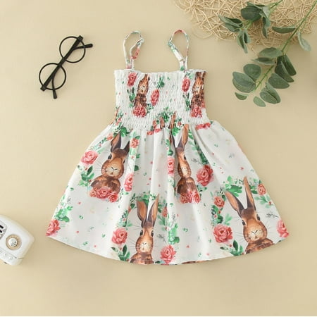 

Cathalem plus Size Dresses Girls Easter Toddler Kids Baby Girls Sling Dress Rabbit Floral Print Sleeveless Strap Lass Dress White 2-3 Years