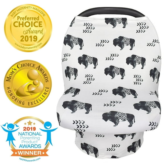 LNKOO Nursing Breastfeeding Cover, Soft Cotton Mulit-Use Cover for Baby Breast Feeding Essentials, Baby Car Seat Canopy, Stroller, Shopping Cart Cover, Nursing Scarf-Ink Buffalo
