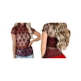 thumbnail image 2 of Raccmtaty Women's Summer Lace Floral Tops Mesh Sheer Short Sleeve Mock Neck Slim Fit T-Shirt, 2 of 8