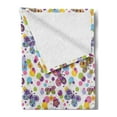 thumbnail image 2 of Butterfly Soft Flannel Fleece Blanket, Vibrant Flora Patterned and Polka Dotted Background with Vintage Inspired Animals, Cozy Plush for Indoor and Outdoor Use, 70" x 90", Multicolor, by Ambesonne, 2 of 5