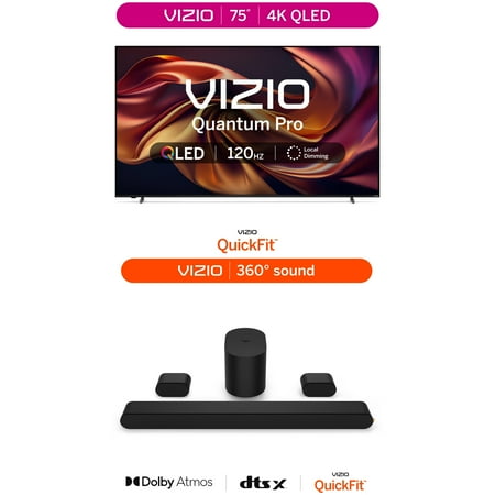 VIZIO 75” Quantum Pro 4K QLED Smart TV and VIZIO 5.1 Soundbar SE with Dolby Atmos