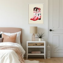 Kate and Laurel Sylvie Beaded Cowgirl Boots Vintage Framed Canvas Wall Art by Tània García, 18x24 White, Western Boots Art for Wall