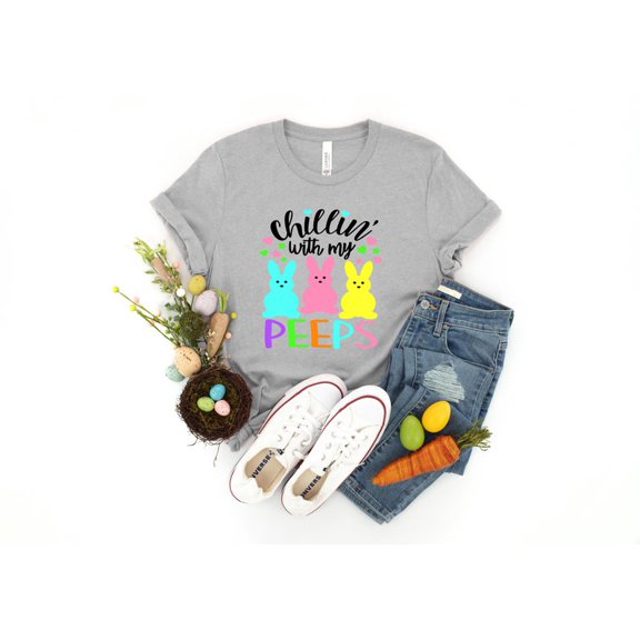Chillin' with My Peeps T-Shirt, Easter Family Matching Tee, Cute Easter Day Shirt for Women