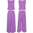 thumbnail image 5 of Roylamp Women's Summer 2 Piece Outfits Round Neck Crop Basic Top Cropped Wide Leg Pants Set Jumpsuits High quality, 5 of 5