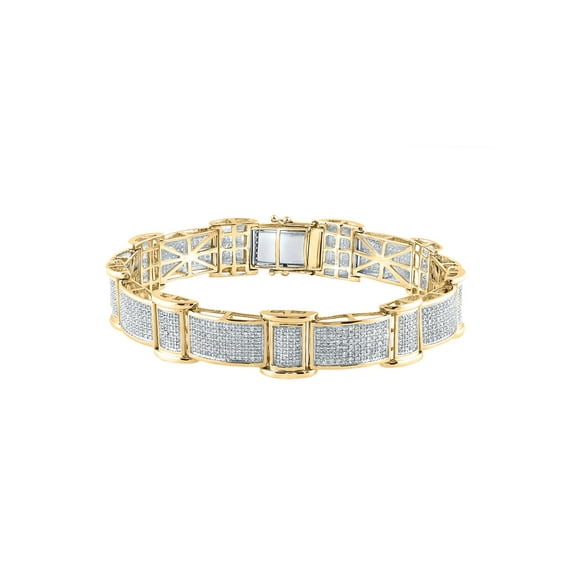 10kt Yellow Gold Mens Round Diamond Rectangle Link Bracelet 2-5/8 Cttw