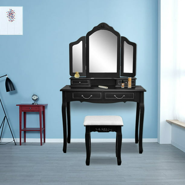 Vanity Set With Tri Folding Mirror And, Vanity Mirror And Bench