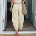 thumbnail image 6 of Cropped Linen Barrel Pants for Women Drawstring Wide Leg Cotton Capris 2026 Casual Summer Boho Baggy Palazzo Trouser Beige M, 6 of 6