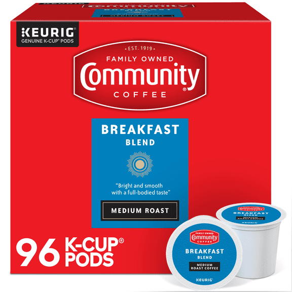 (4 pack) Community Coffee Breakfast Blend Single-Serve Coffee Pods, Medium-Dark Roast, 24 Count Box Compatible with Keurig 2.0 K-Cup Brewers