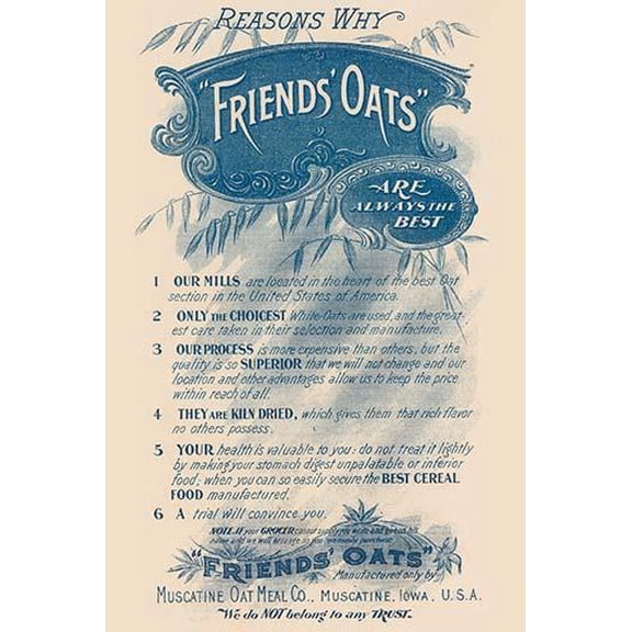 Reasons Why Friends' Oats are the Best-Fine Art Canvas Print (20" x 30")