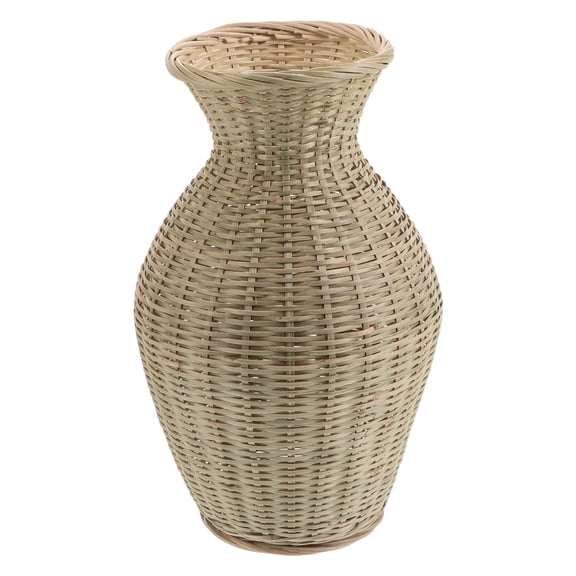 DEEPCRAFF Handwoven Bamboo Flower Basket Vase Olive Green Rustic Decorative Vase for Living Room Decor