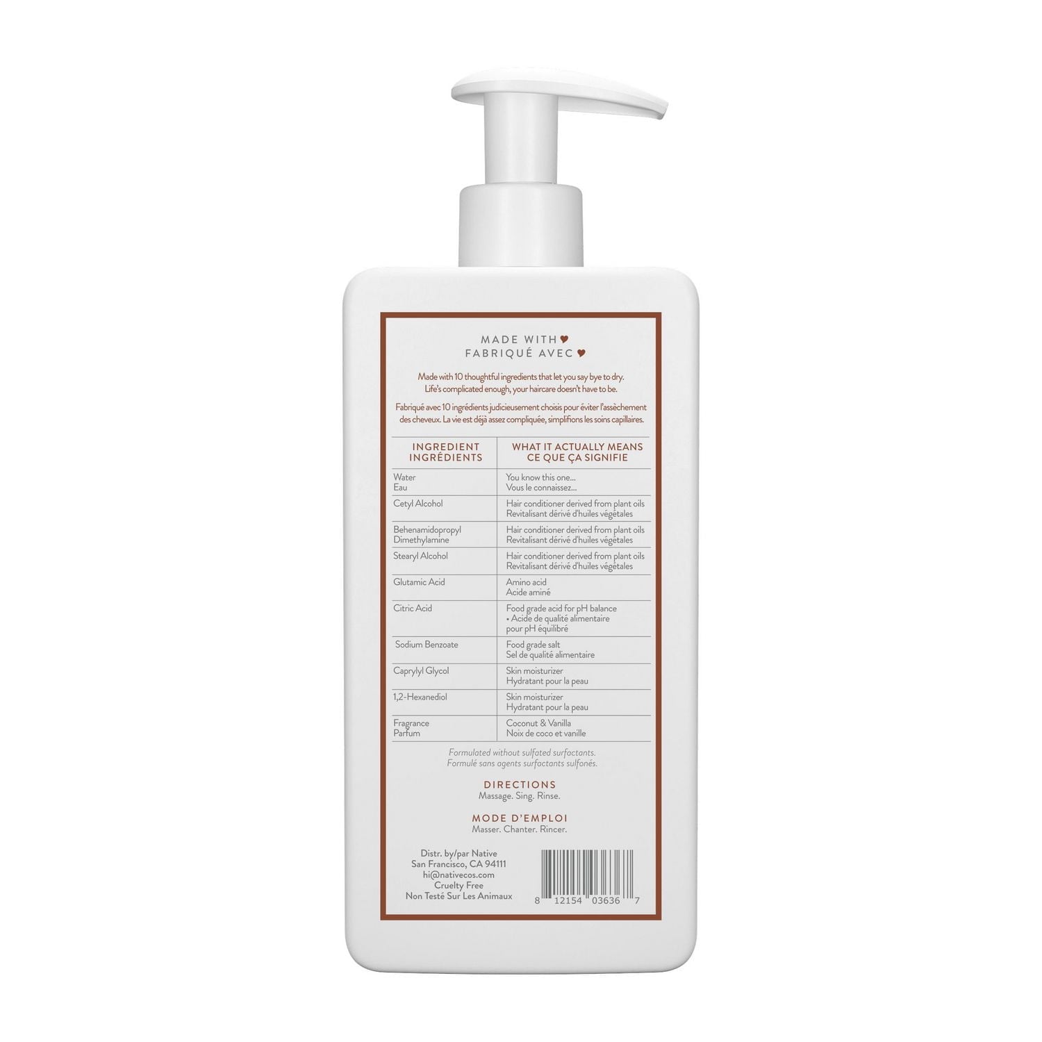 Native Moisturizing Conditioner, Coconut & Vanilla, Sulfate & Paraben Free, 487mL