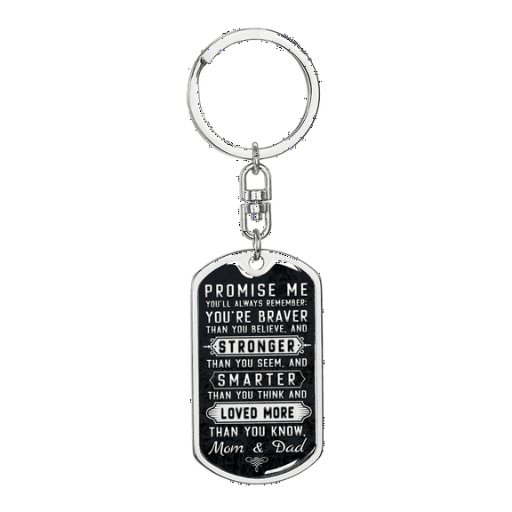To Son Promise Me Keychain Stainless Steel or 18k Gold Dog Tag Keyring