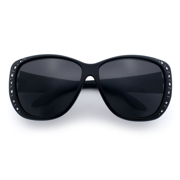SA106 Polarized 55mm Fit Over OTG Butterfly Rhinestone Diva Sunglasses Matte Black Frame - Black Lens