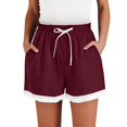 thumbnail image 2 of Only Moment Women's Drawstring Sweat Shorts Amboo Hemp with Pockets High Waisted Stretch Knee Length Shorts for Women Summer Walking Tummy Control Shorts Red,L, 2 of 8