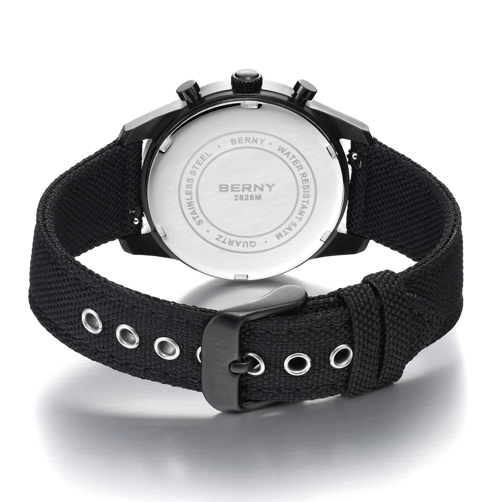BERNY Mens Watches Analog Quartz Chronograph Watch with Date Canvas Strap Luminous Sapphire Crystal Luxury Fashion Business Casual 50M Waterproof Wrist Watches for Men (Black)