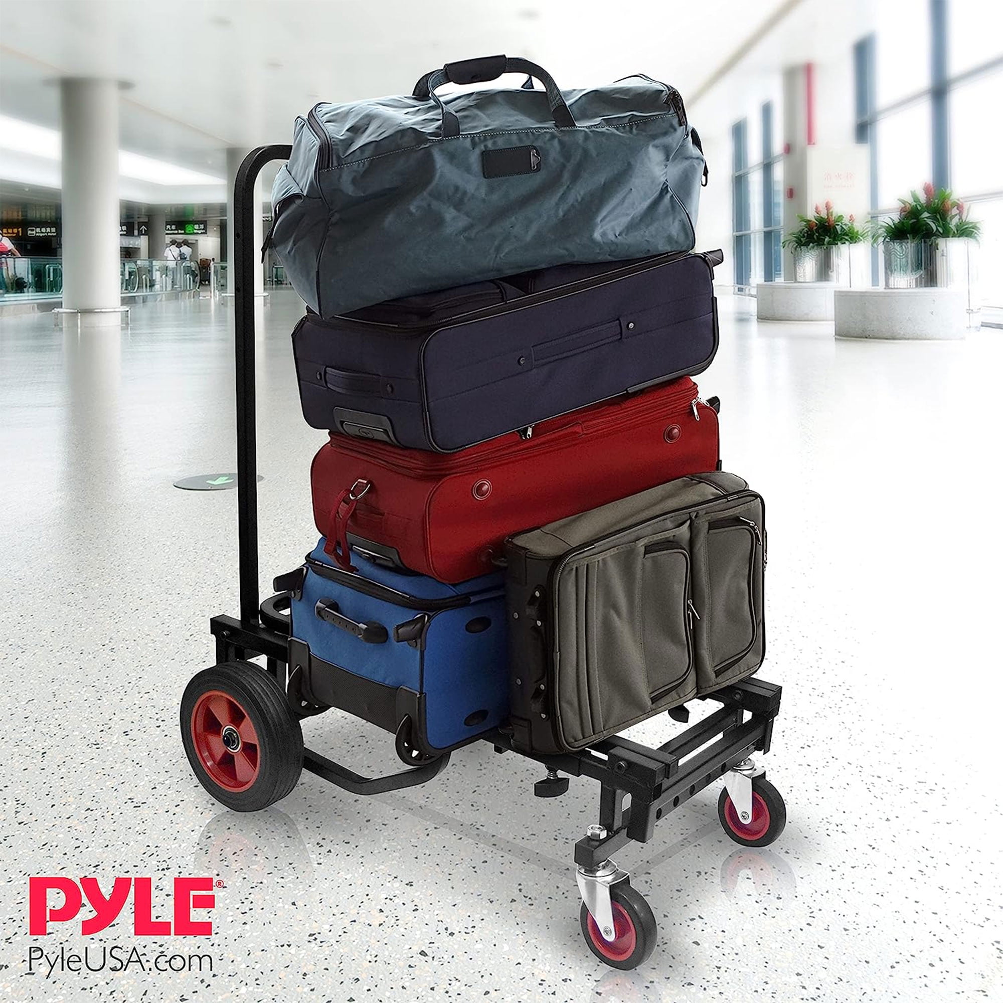 Pyle Compact Adjustable Folding Hand Truck Dolly Platform Multi Cart, Black