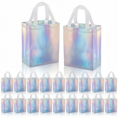 LeeCHee 20 Pcs 10*8*4 Inches Reusable Iridescent Gift Bag Favor Bags for Party, Wedding,festival
