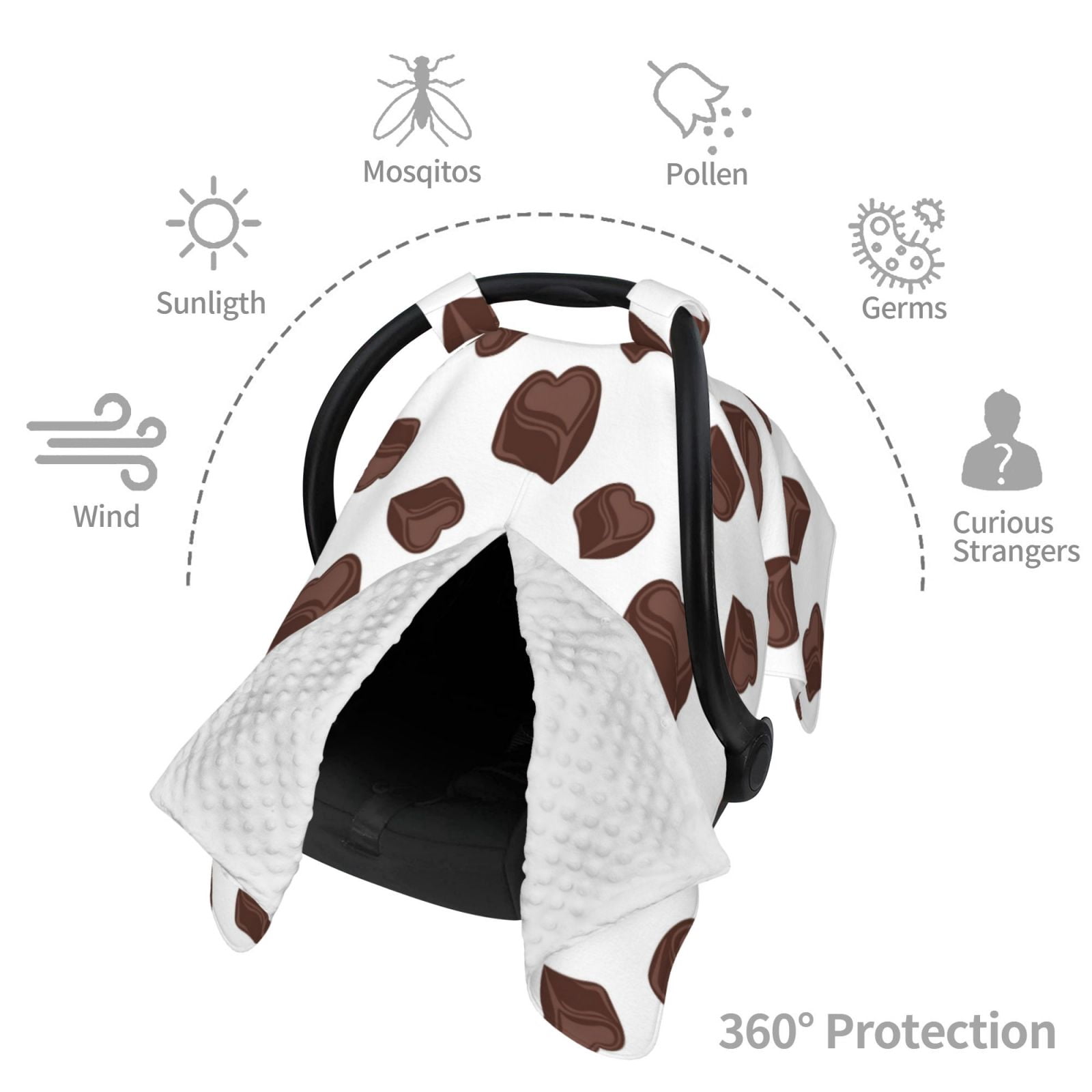 Car Seat Cover Baby - Heart Shape Chocolate Print Breathable Infant Car Seat Cover for Baby Carseat, Lightweight Comfort Baby Essentials Must Haves Newborn Stuff for Girl Boy