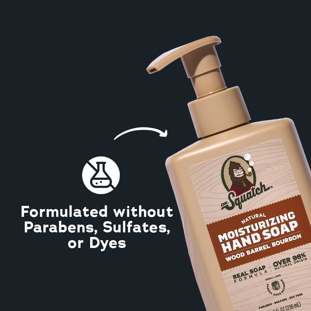 Dr. Squatch Liquid Hand Soap, Natural Moisturizing Hand Wash, Wood Barrel Bourbon, 8 fl oz