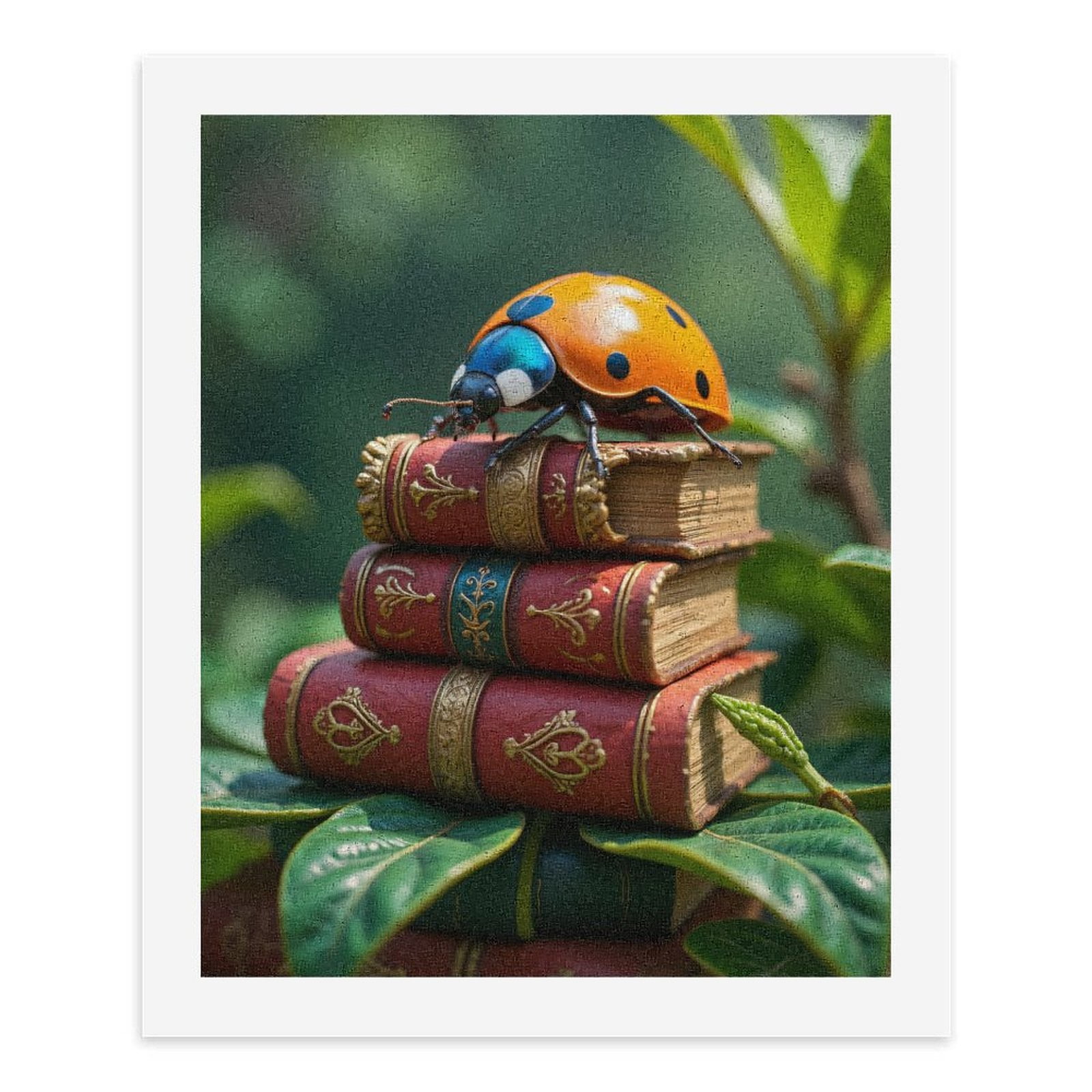 Paint by Numbers Kit for Adults, Ladybug Vintage Books Nature Scene Paint by Numbers, Easy Paint by Numbers Kit for Adults Beginner, DIY Adult Paint by Number Kits on Canvas, Home Decor
