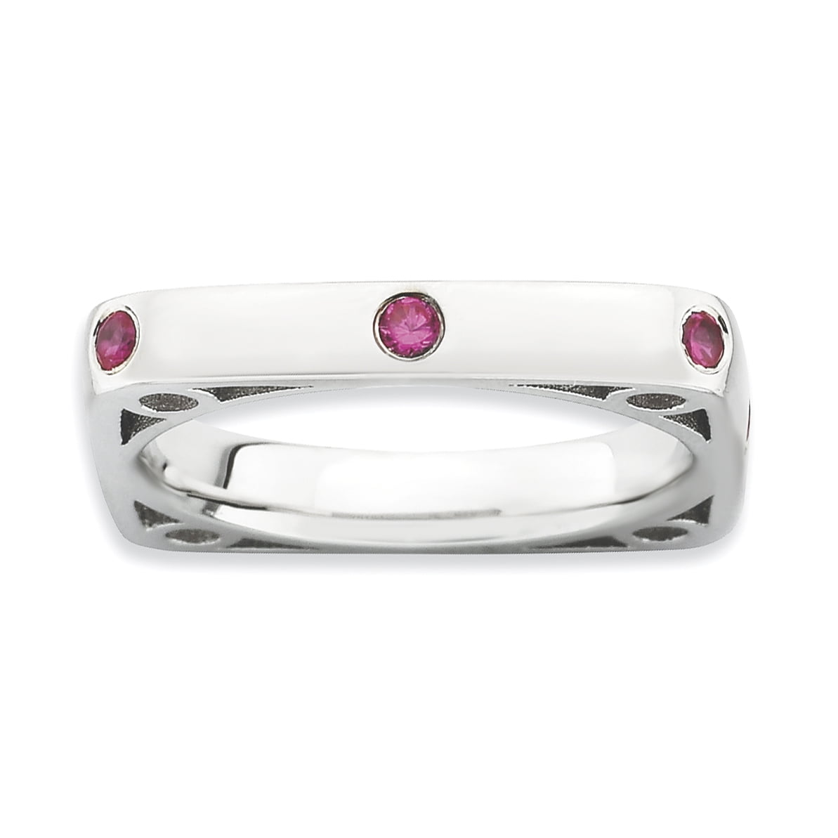 IceCarats 925 Sterling Silver Created Red Ruby Square Band Ring Size 9.00 Stone Stackable