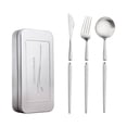 thumbnail image 2 of Luzkey 4 Pieces Camping Cutlery Set Portable Utensils Detachable Reusable Camping Utensil Set Flatware Set for Hiking Kitchen Office Knife argent, 2 of 8