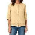 thumbnail image 6 of Ayolanni Button Down Summer Blouses for Women Scoop Neck Solid Cotton Linen 3/4 Sleeve Blouse Textured Oversized Pockets Tees Tops for Women Yellow XL, 6 of 7