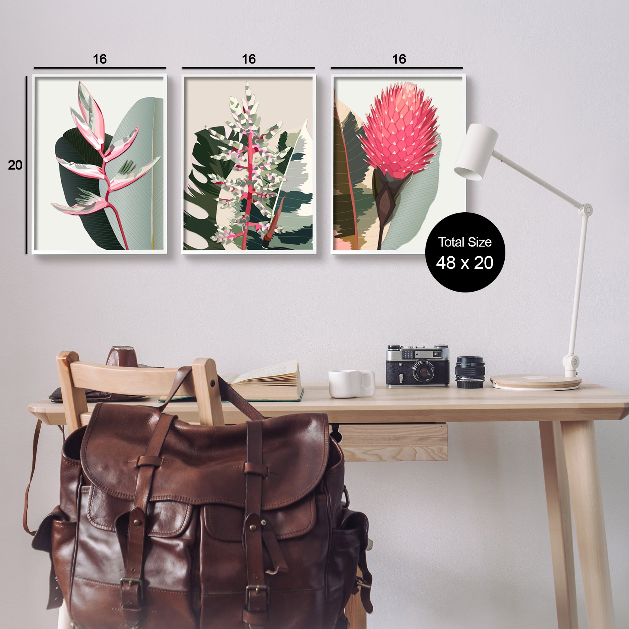 Stupell Industries Modern Tropical Plants Botanical & Floral Painting White Framed Art Print Wall Art, 16 x 20, Set of 3
