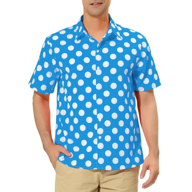 INSPIRE CHIC Edition Men's Summer Polka Dots Shirt Button Down Short Sleeves Pattern Shirts M Blue