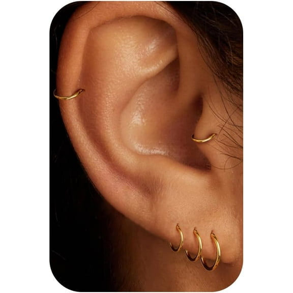 Huggie Earrings for Women-14k Gold Plated 3pcs Cubic Zirconia Paved Dainty Huggie Hoop Earrings Set Cartilage Earrings Stacks