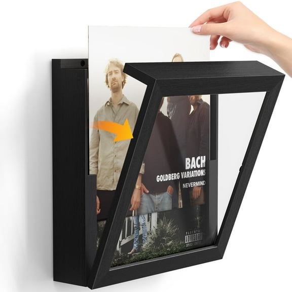 1 Pack 12x12 Vinyl Record Frame Black, Record Frame for Wall Hanging Set, Display Vinyl Lp Covers, Up to 20 Records, Black