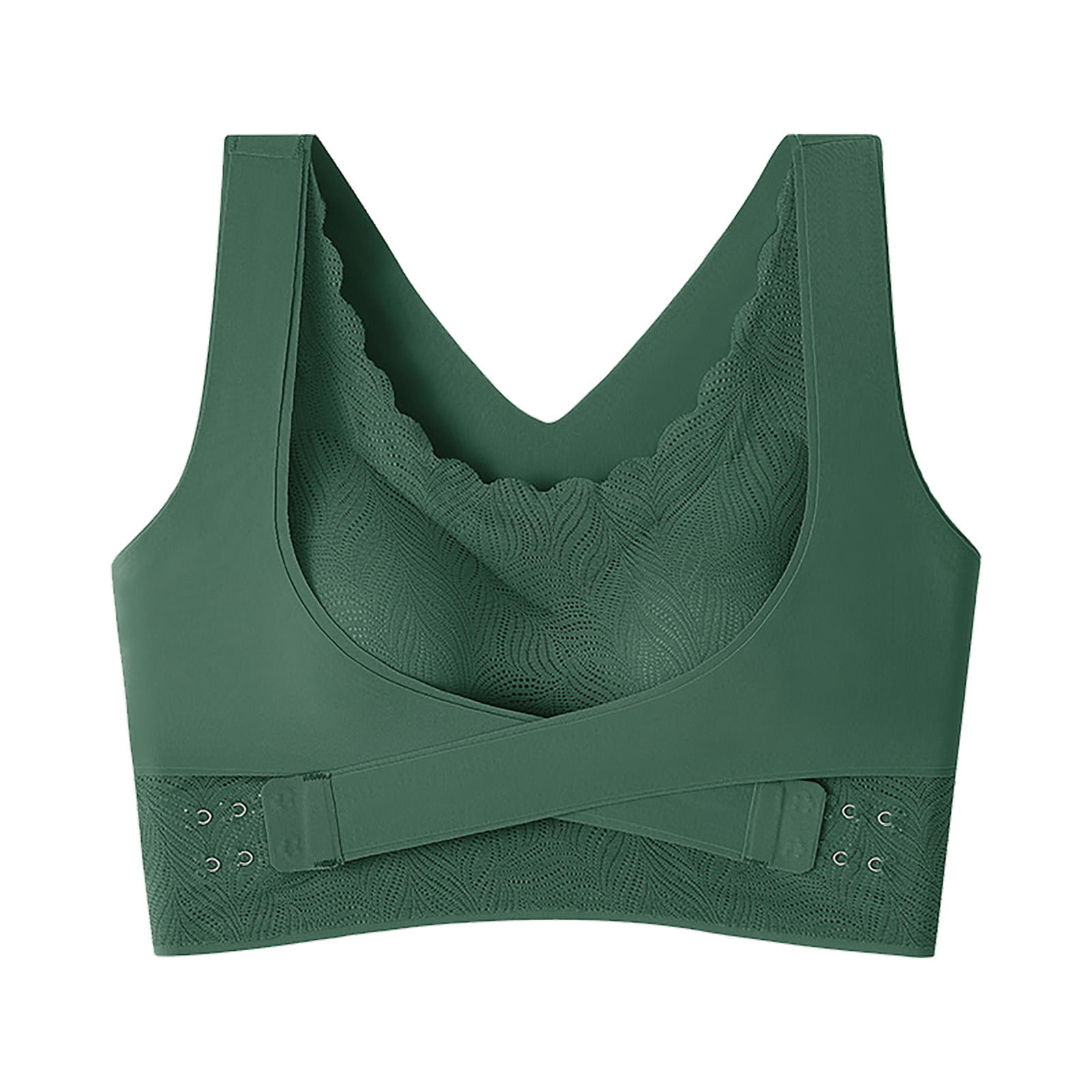 Women One-Piece Padded Bra, Breathable Hook and Eye Closure Sports Vest,  Full Support Cross Back Running Top (Color : Green, Size : Large)