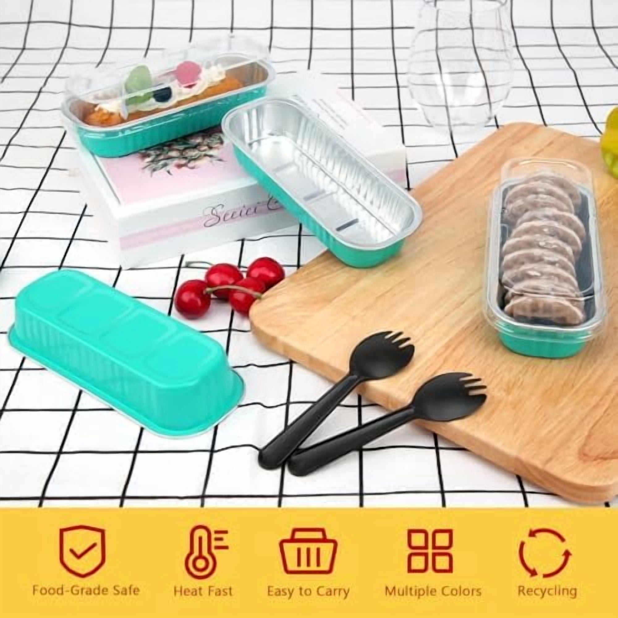 Mini Loaf Baking Pans with Lids 100 Pack, 6.8oz Rectangle Mini Cake Tins Baking Cups,Disposable Aluminum Foil Baking Pan Muffin Tins Containers -Cyan Blue
