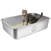 Ptlom Cat Litter Box with High Sides Large Stainless Steel Cat Litter Pan 23.6" x 15.7" x 5.9"