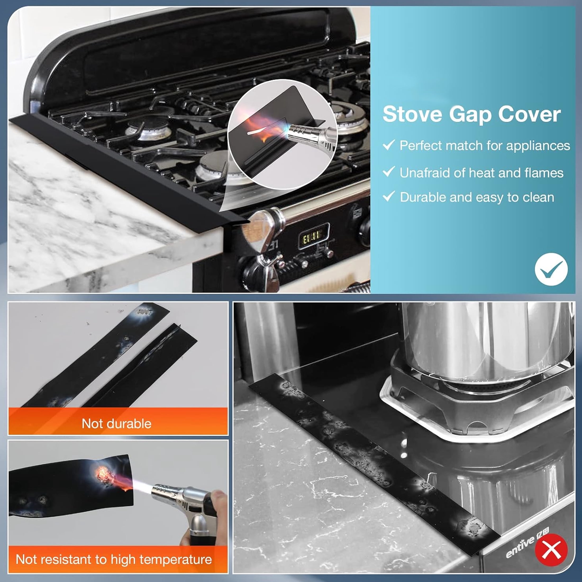2 Pack Stainless Steel Stove Gap Covers, Stove Gap Filler for Kitchen for Kitchen, Adjustable Length 13.8" to 27.5" (T Shape, Black)