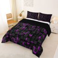 thumbnail image 2 of Manfei Moody 3D Square Queen Comforter Set, Neon Glow Comforter Sets Queen, Black Purple, Black Reversible 3-Piece, 1 Comforter and 2 Pillowcases, 2 of 6