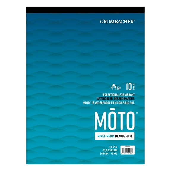 Grumbacher 9" x 12" MOTO Mixed Media Opaque Film, 10 MIL/200 GSM, 10 Sheets/Pad, 1 Each